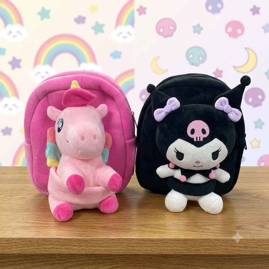 Unicorn & Kuromi plush toy character backpack