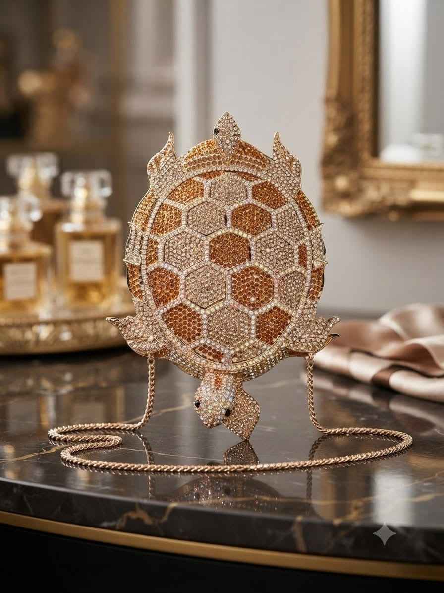 Tortoise crystal clutch