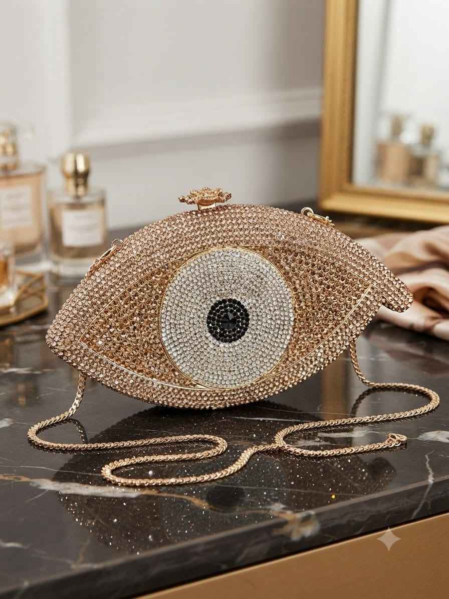 Evil eye crystal clutch