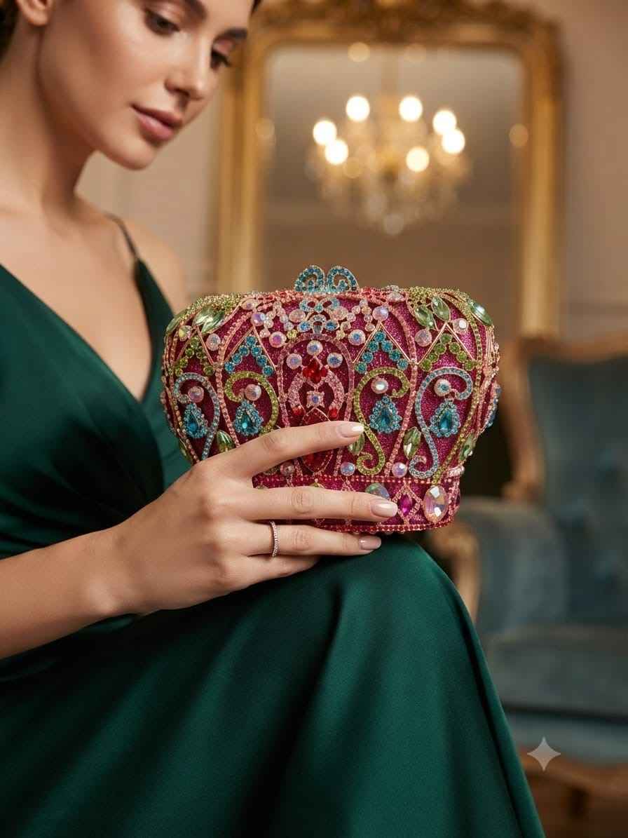 Crown crystal clutch bag