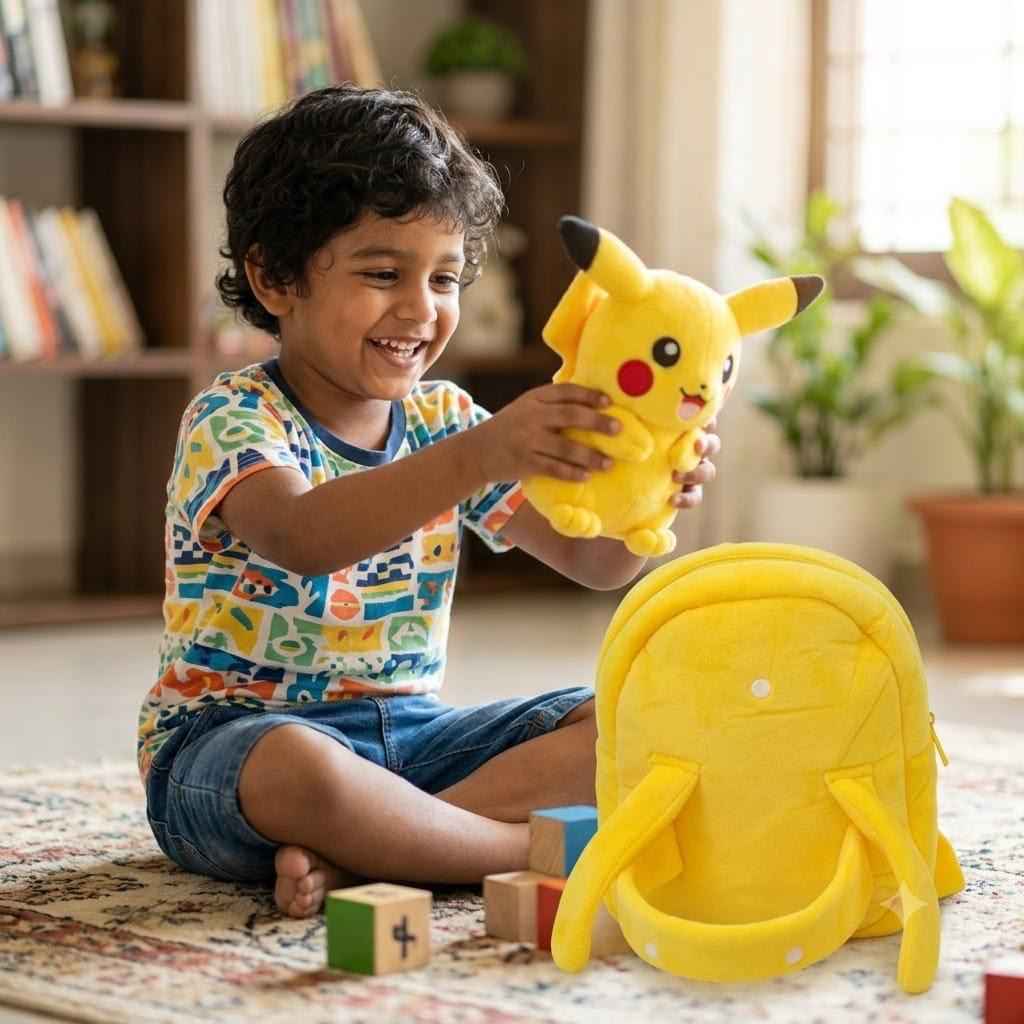 Pikachu and labubu plush toy backpack