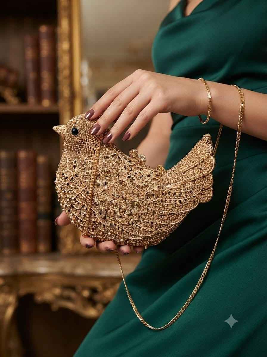 Bird crystal rhinestone clutch