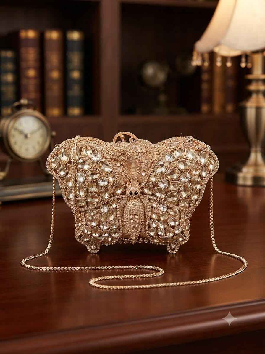 Crystal butterfly rhinestone clutch