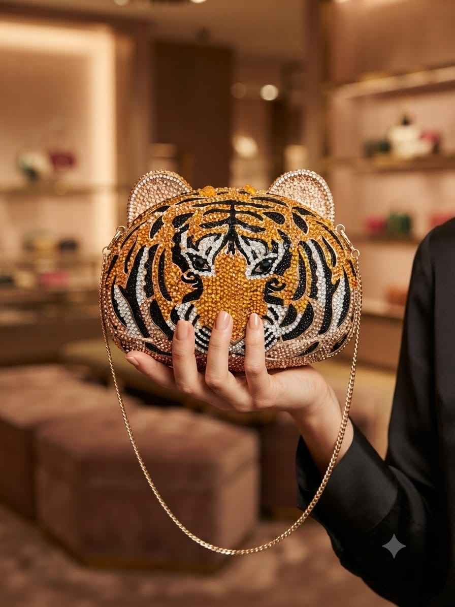 Tiger crystal rhinestone bag