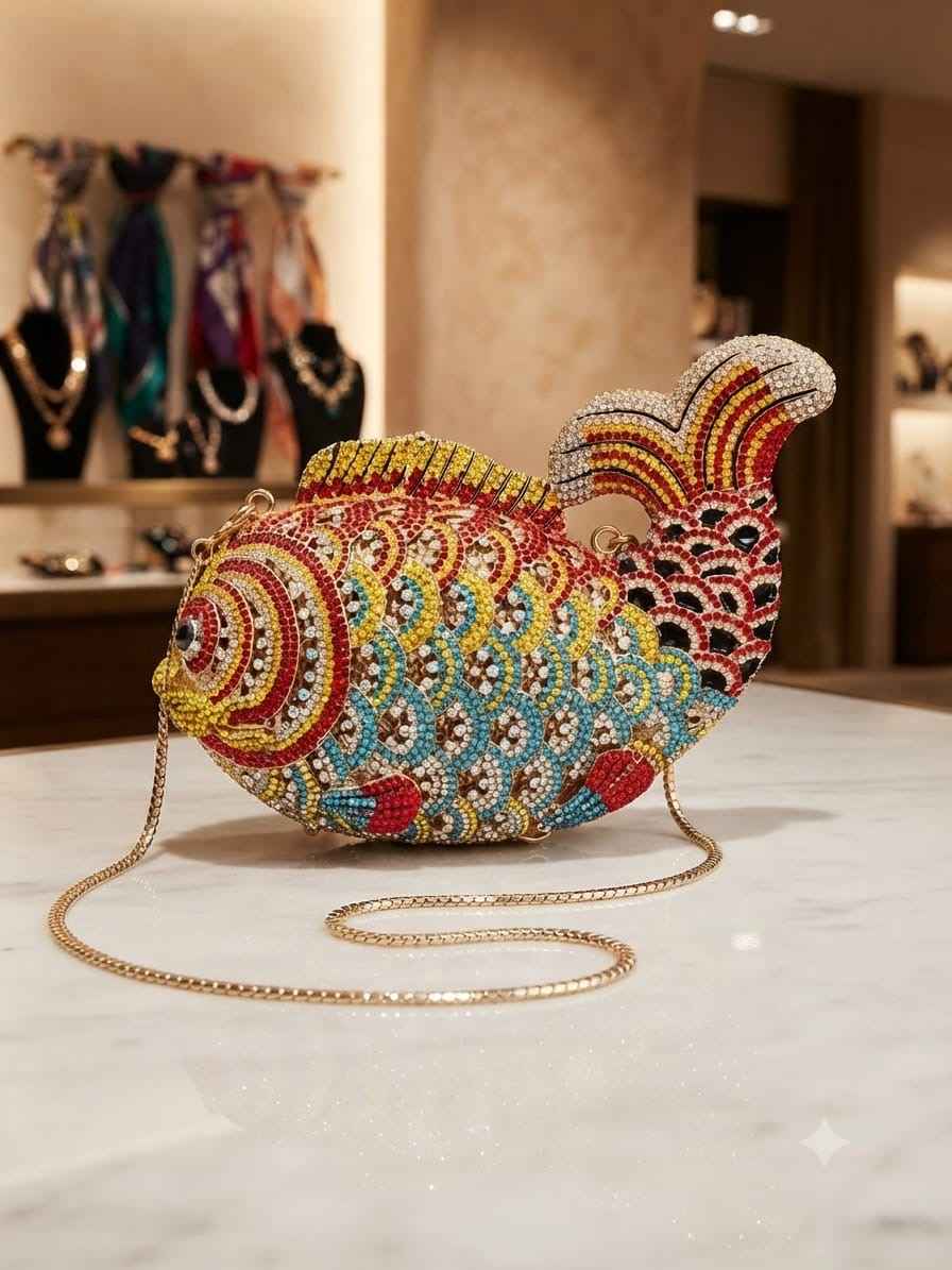 Crystal rhinestone fish shape bag
