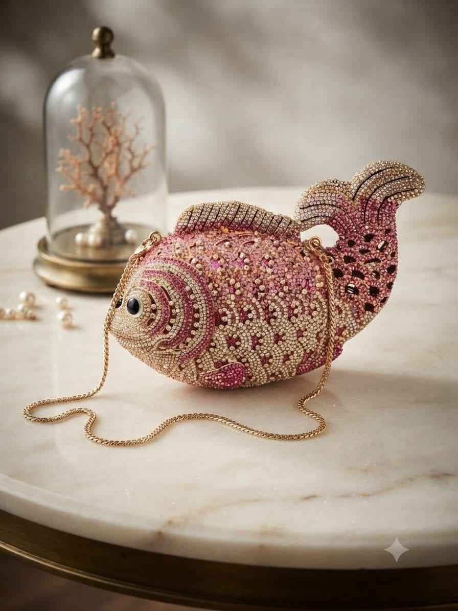 Crystal rhinestone fish shape bag