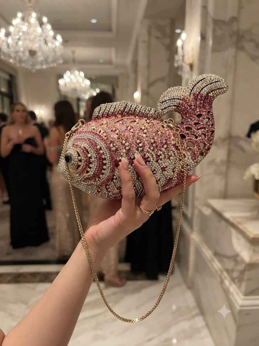 Crystal rhinestone fish shape bag