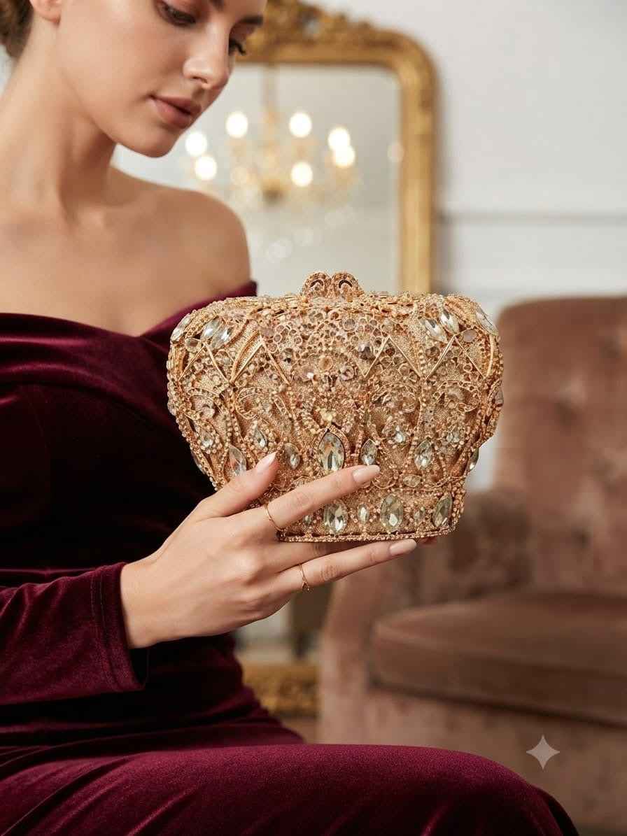 Crown crystal clutch bag