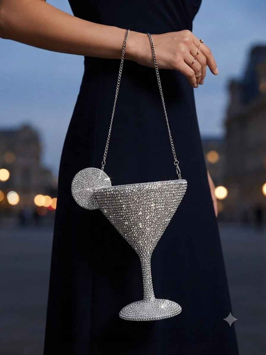 Crystal cocktail glass clutch
