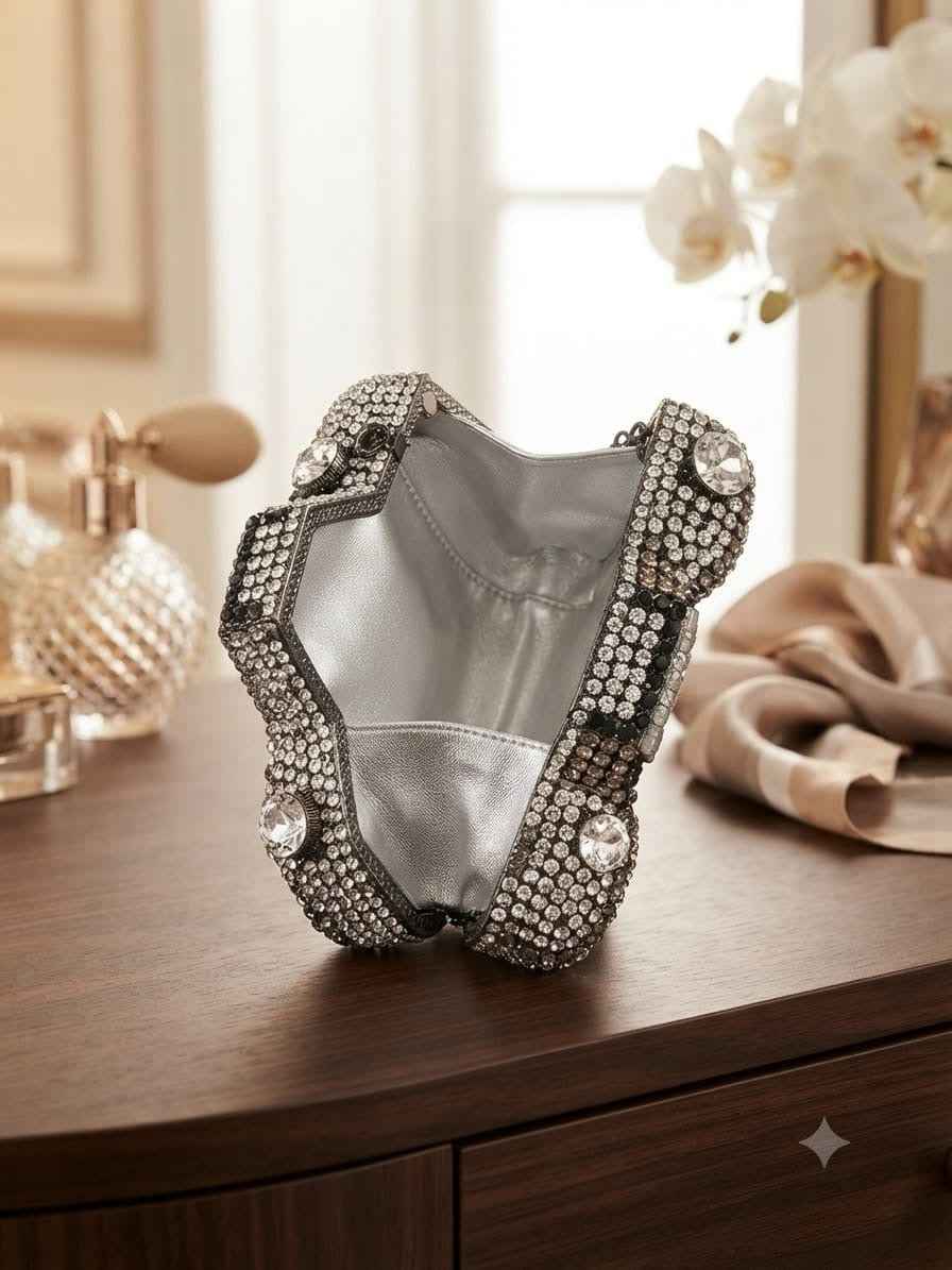 Camera rhinestone crystal clutch
