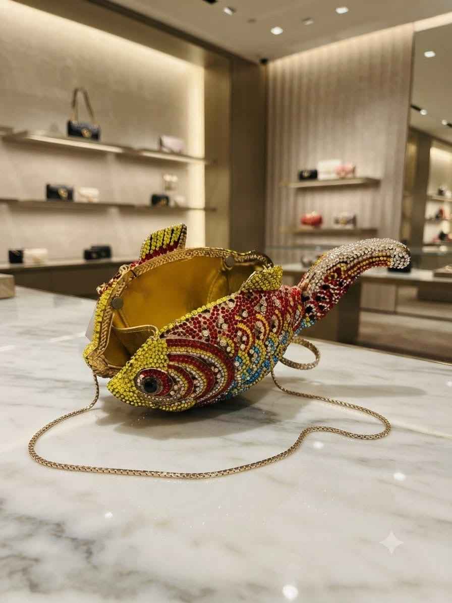 Crystal rhinestone fish shape bag