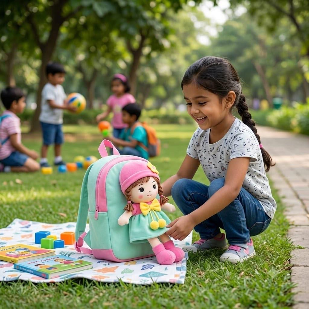 Cute Girl Doll Plush Backpack for Kids