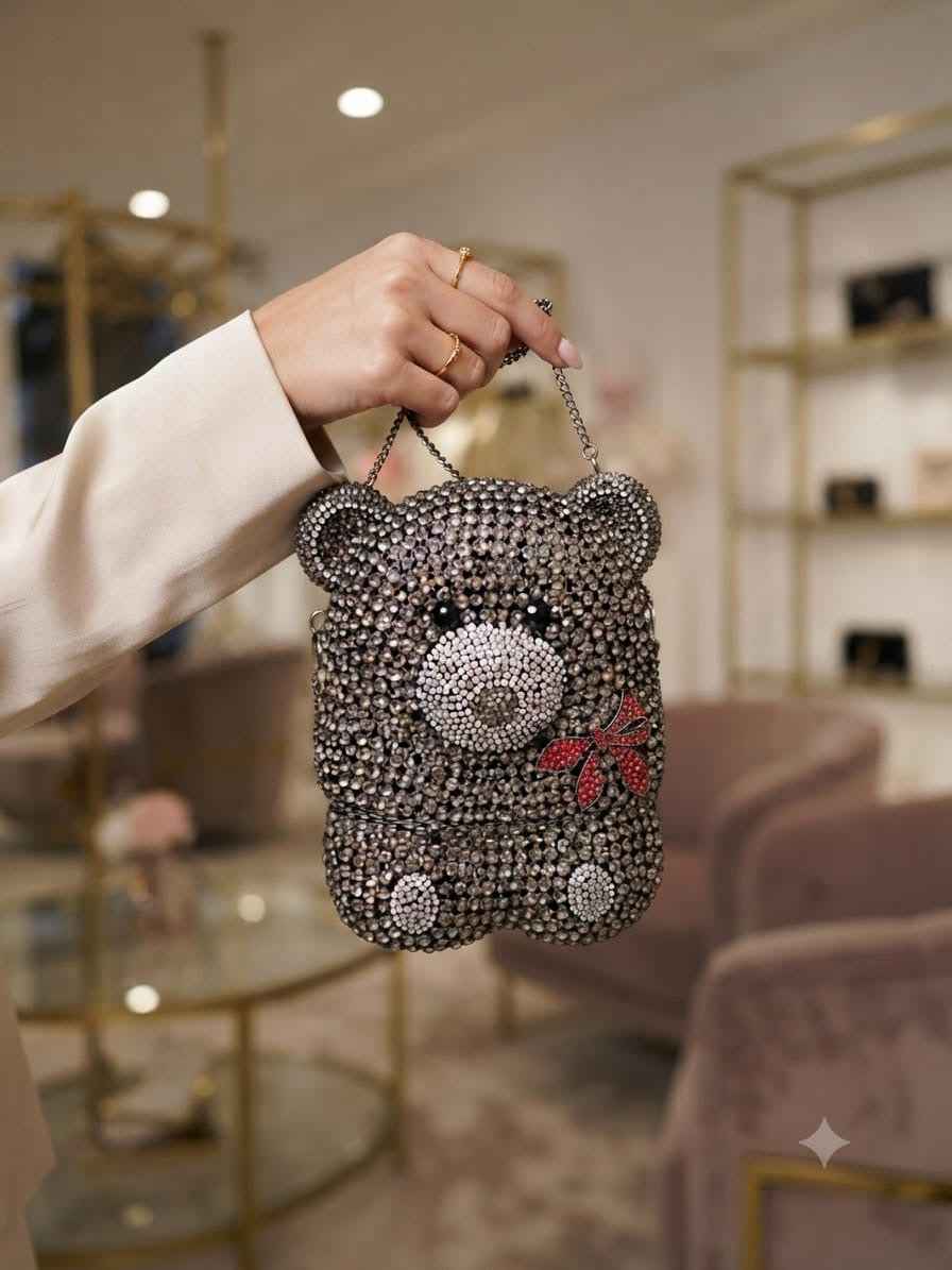 Crystal rhinestone teddy clutch