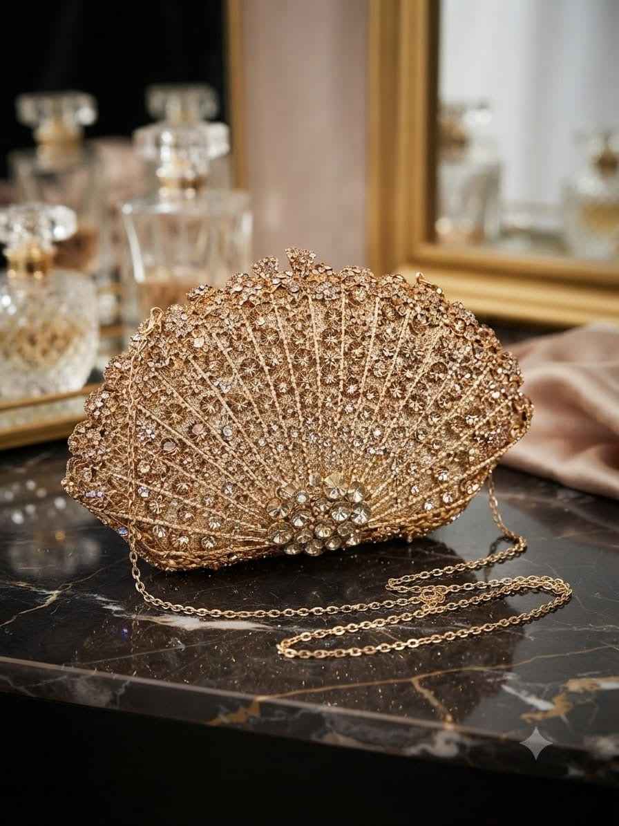 Luxury fan shape Crystal rhinestone clutch
