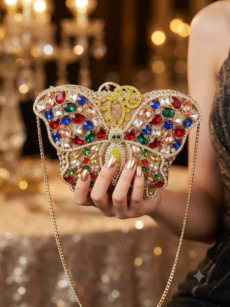 Crystal butterfly rhinestone clutch