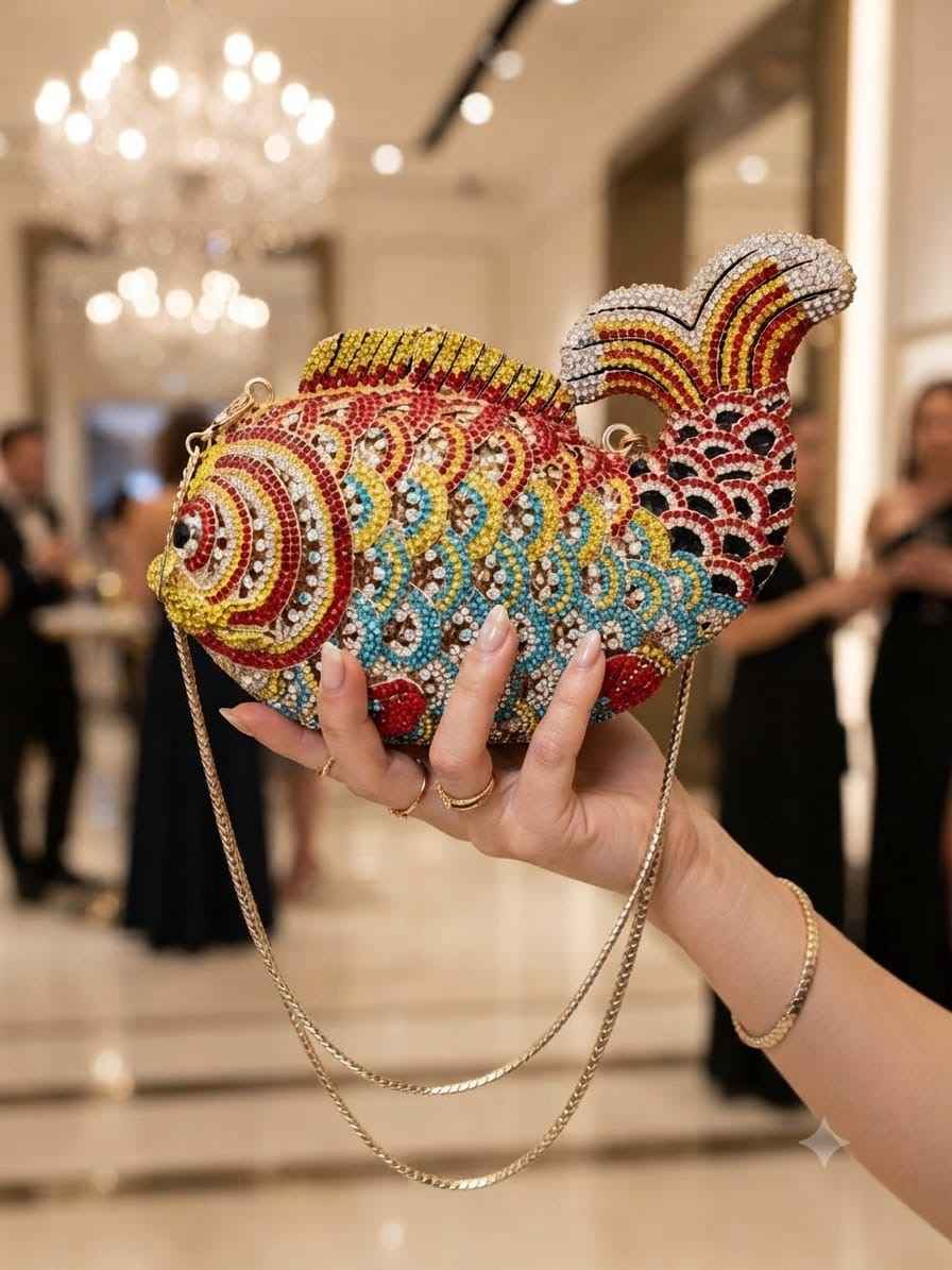 Crystal rhinestone fish shape bag