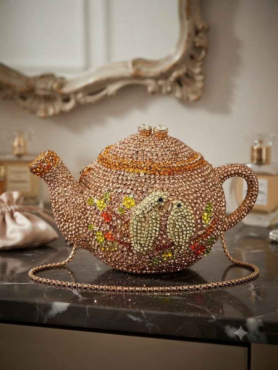 Crystal rhinestone kettle clutch