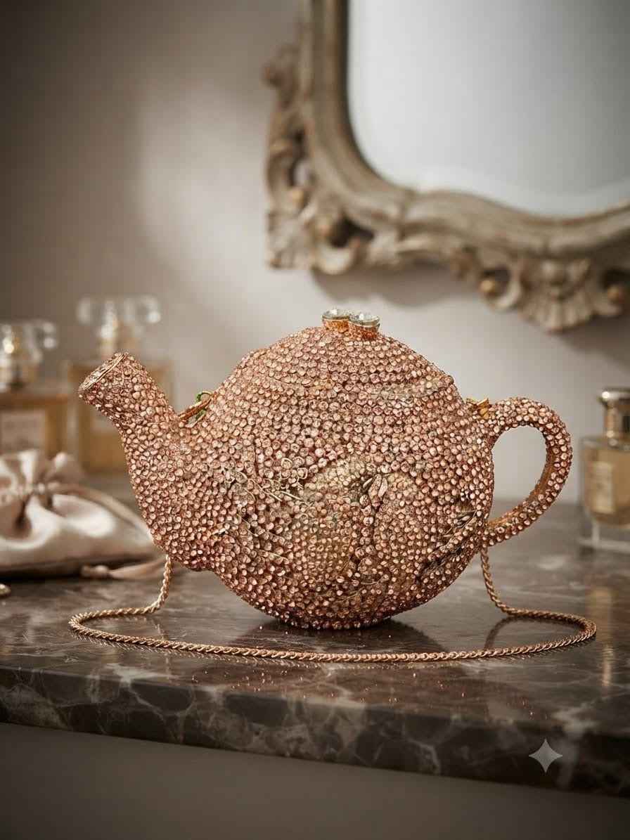 Crystal rhinestone kettle clutch
