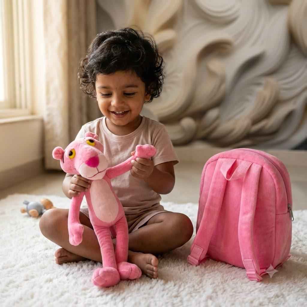 Pink panther & Kitty plush cartoon character backpack