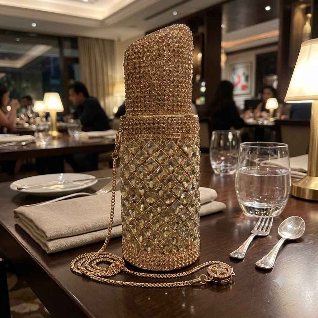 Lipstick rhinestone bag