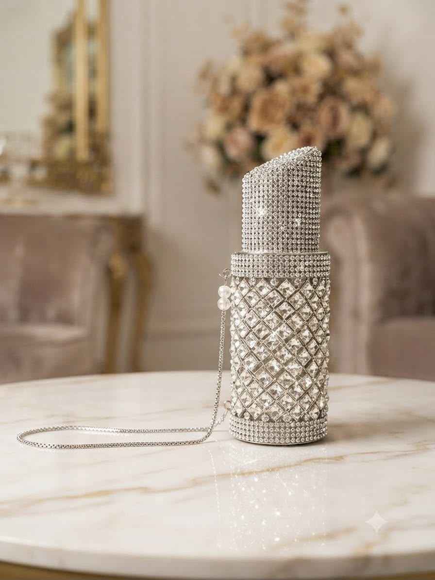 Lipstick rhinestone bag