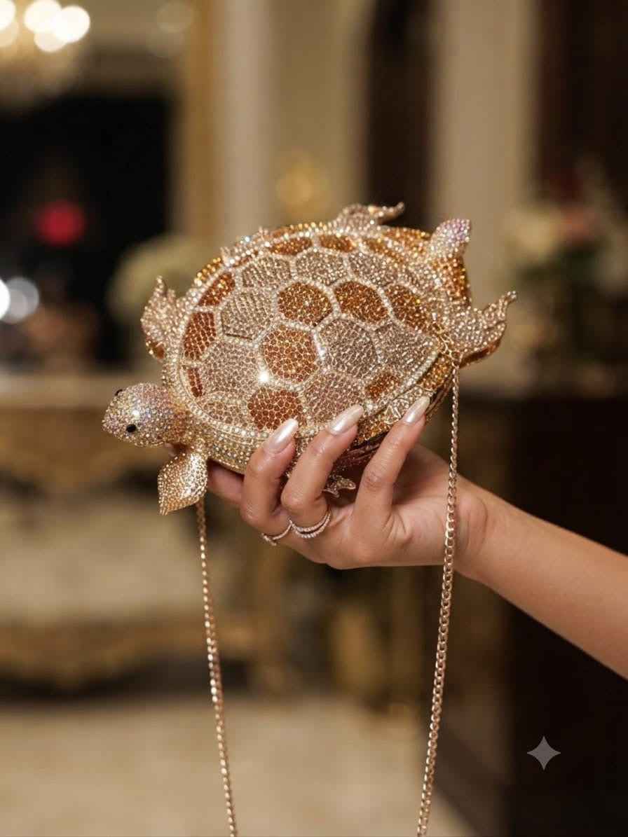 Tortoise crystal clutch