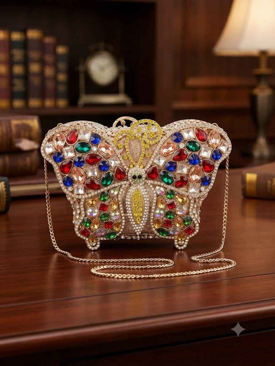 Crystal butterfly rhinestone clutch