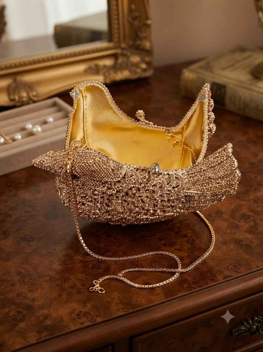 Bird crystal rhinestone clutch