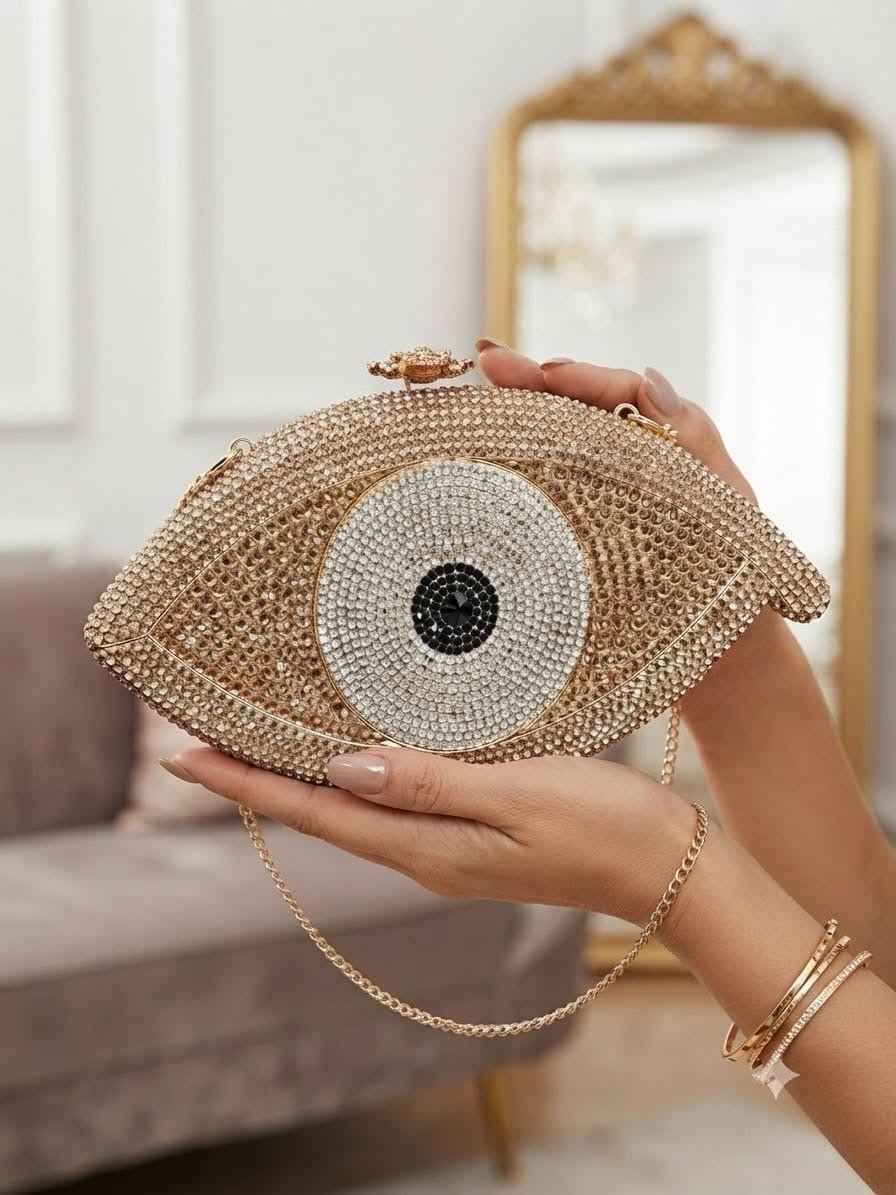Evil eye crystal clutch