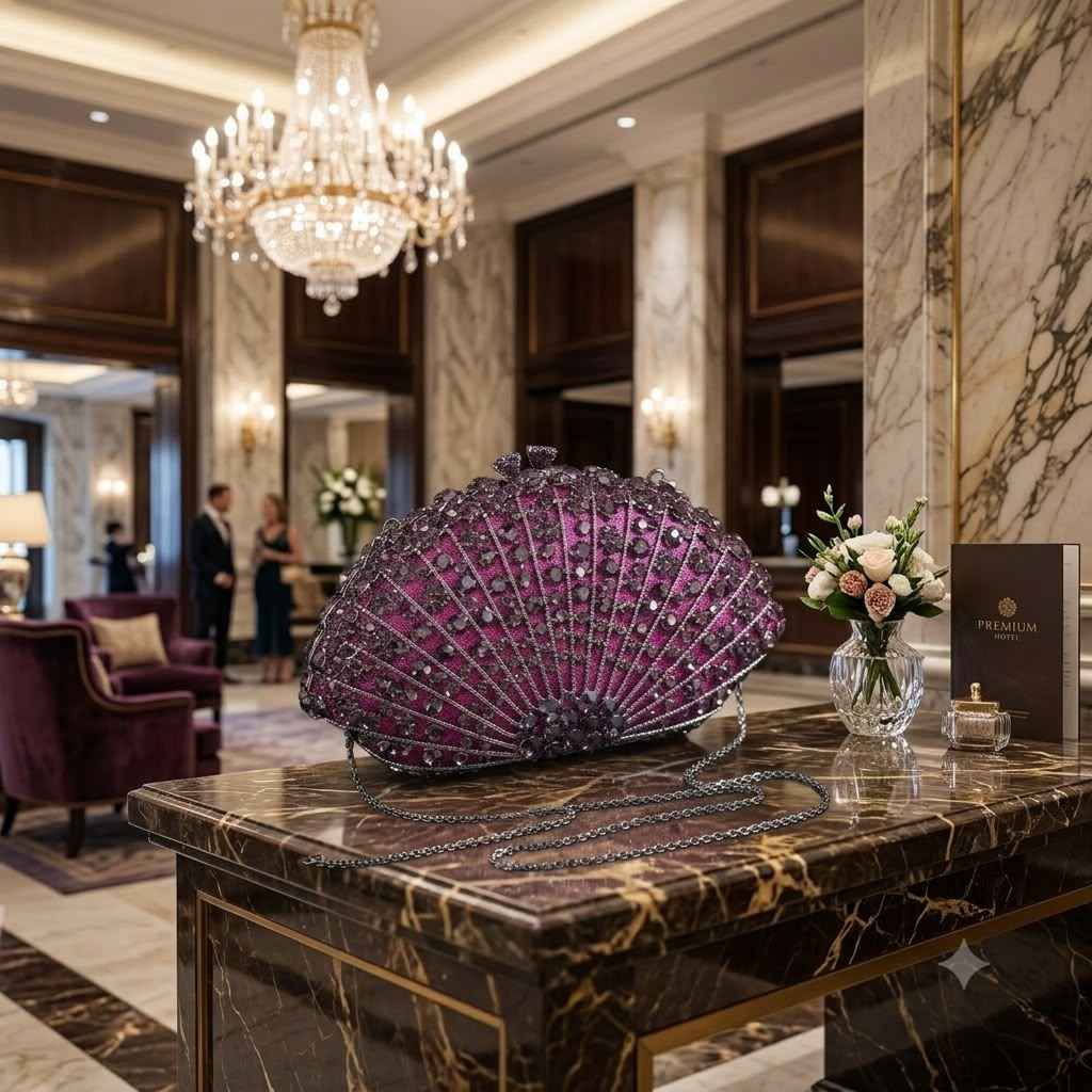 Luxury fan shape Crystal rhinestone clutch