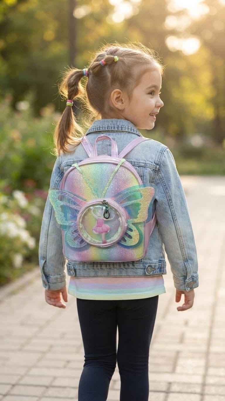 Metallic butterfly kids bag