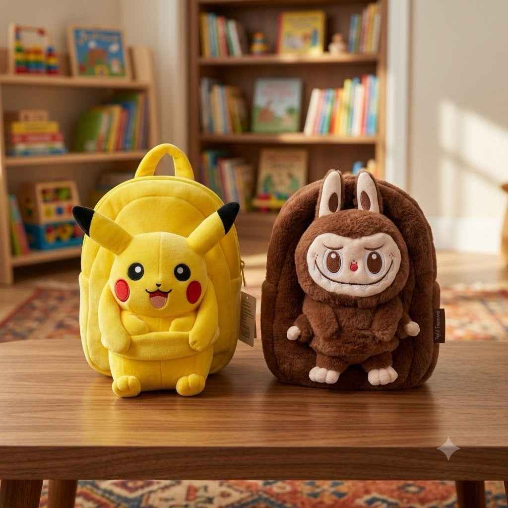 Pikachu and labubu plush toy backpack