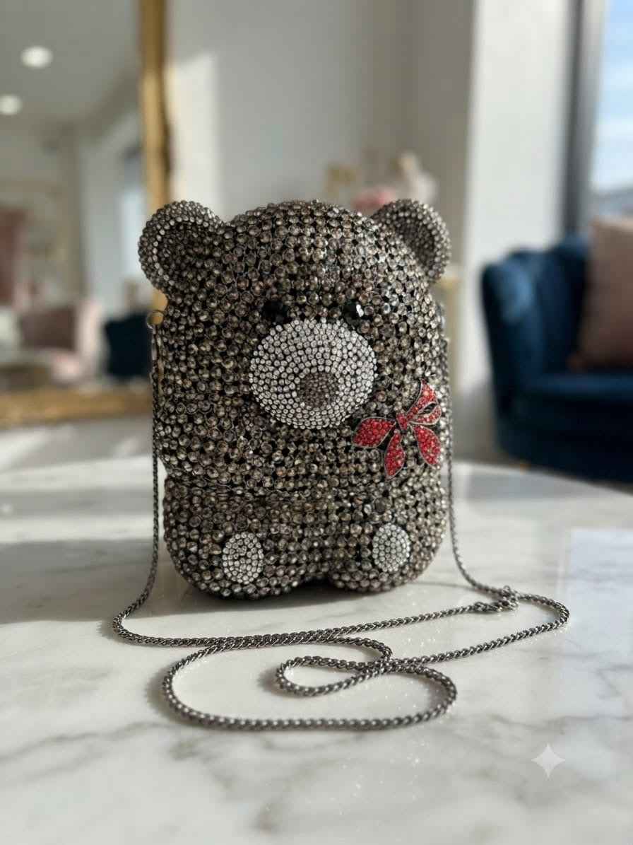 Crystal rhinestone teddy clutch
