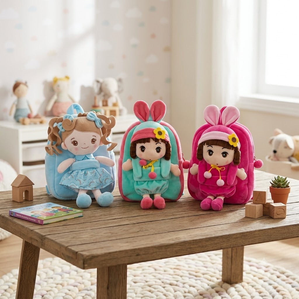 Cute Girl Doll Plush Backpack for Kids