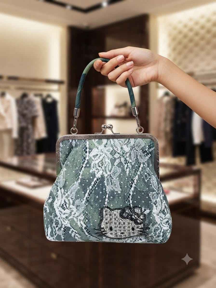 Denim clutch cum sling bag with hello Kitty character #251218-kt