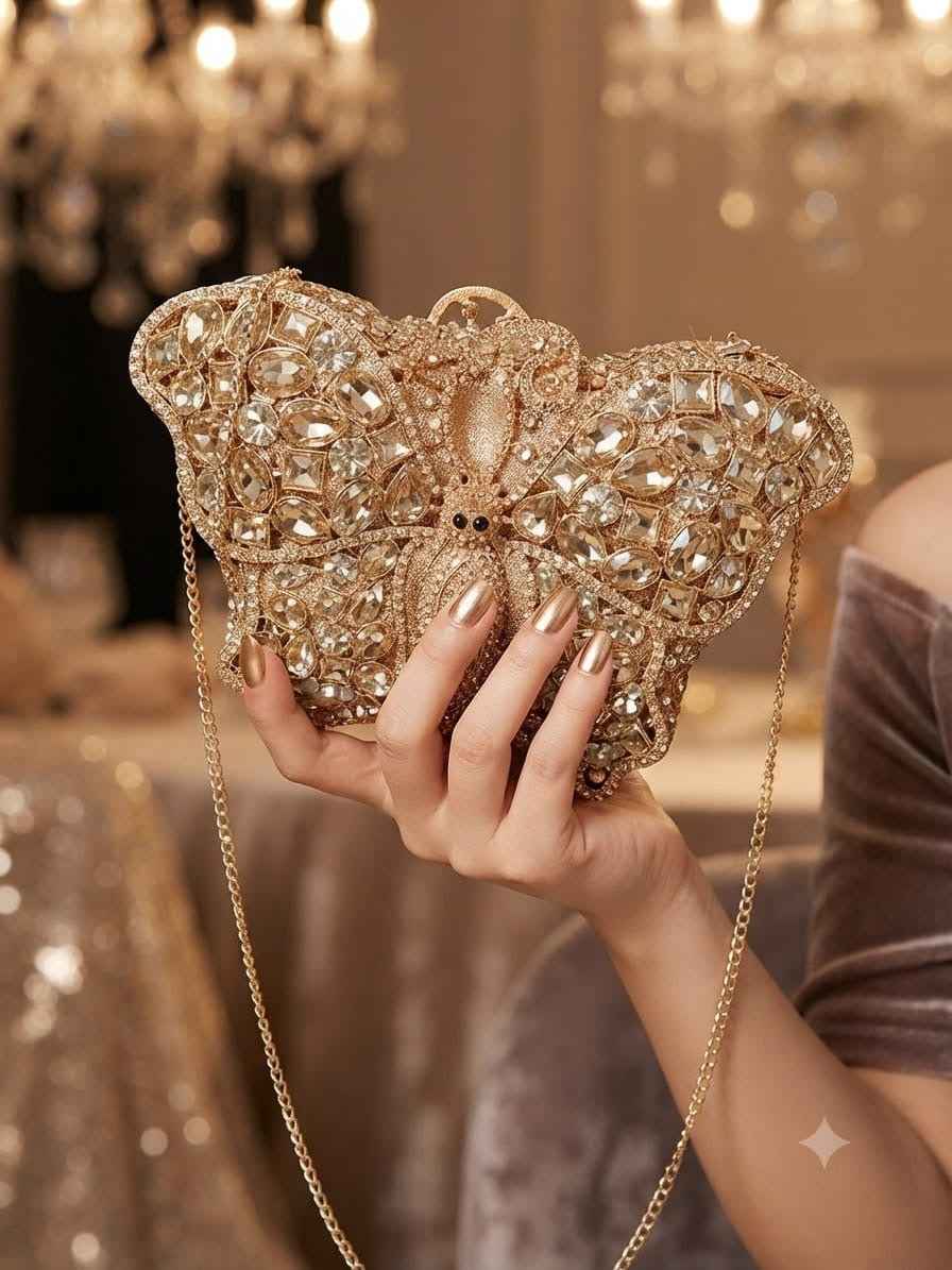 Crystal butterfly rhinestone clutch
