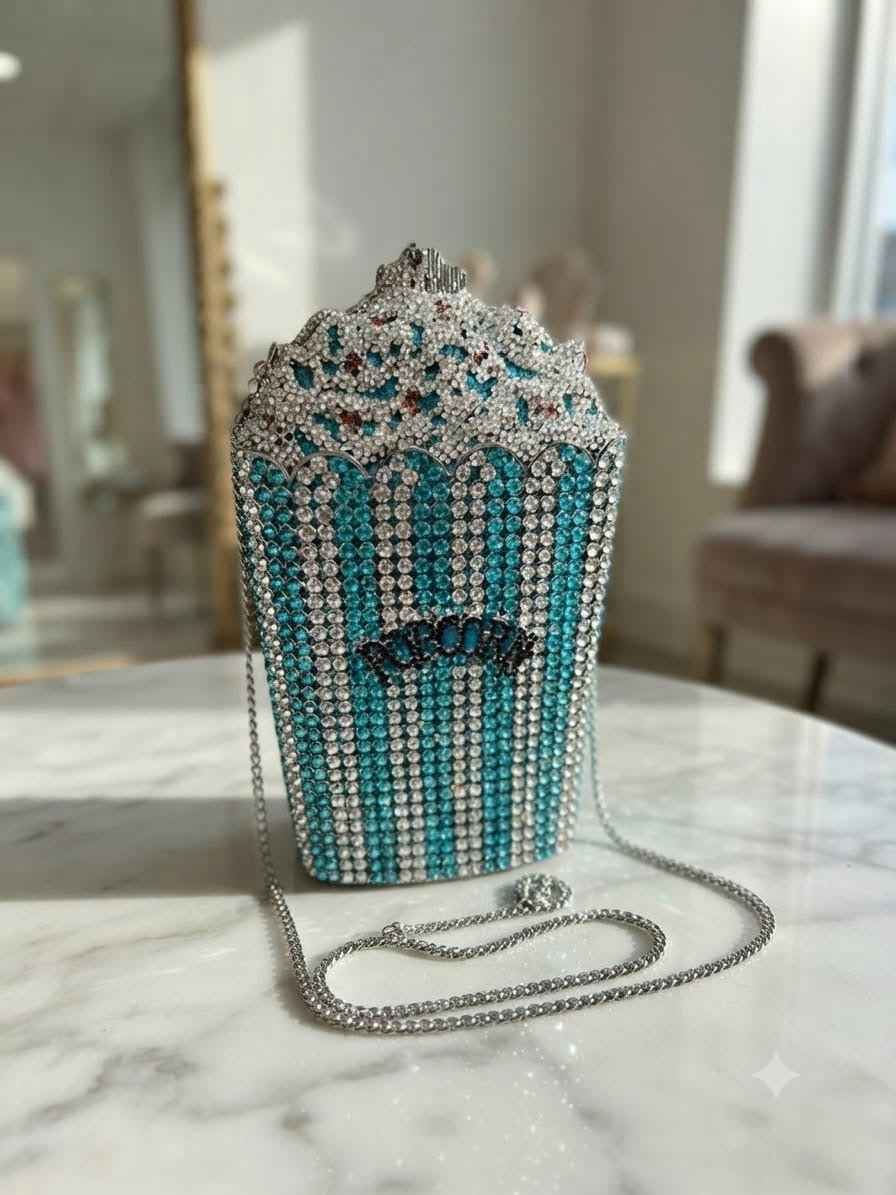Popcorn rhinestone clutch bag