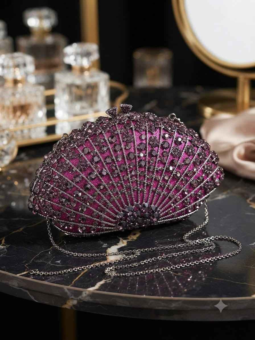 Luxury fan shape Crystal rhinestone clutch