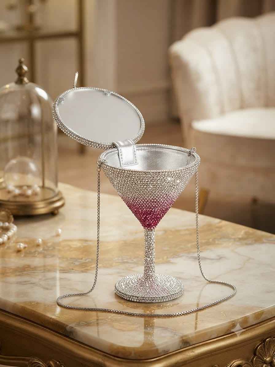 Crystal cocktail glass clutch