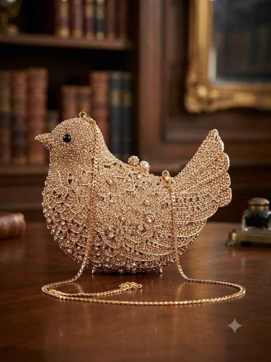 Bird crystal rhinestone clutch