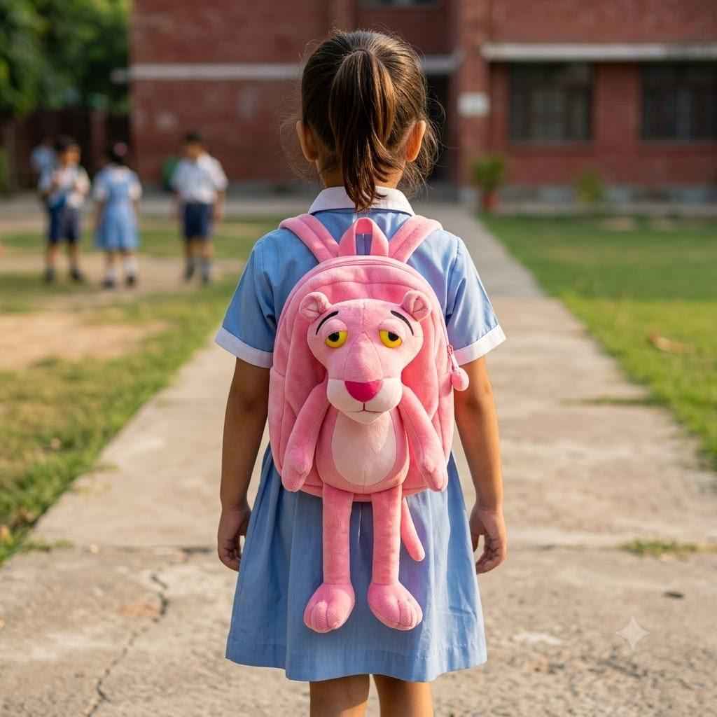 Pink panther & Kitty plush cartoon character backpack
