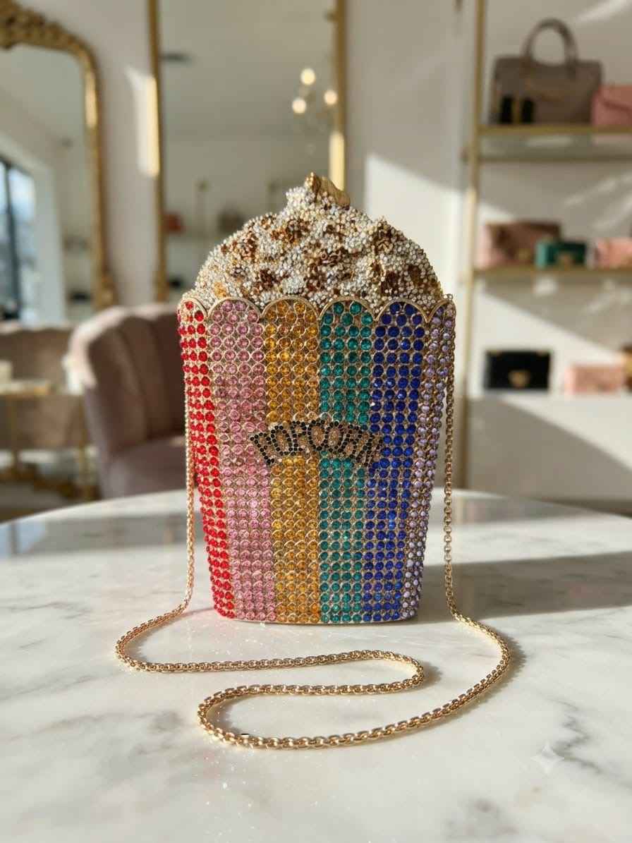 Popcorn rhinestone clutch bag