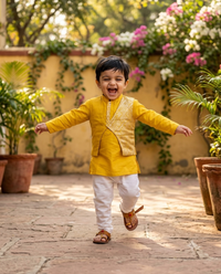 Boys Kurta Pyjama Set in Mustard yellow