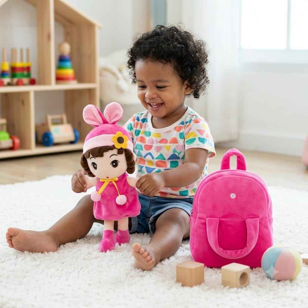 Cute Girl Doll Plush Backpack for Kids
