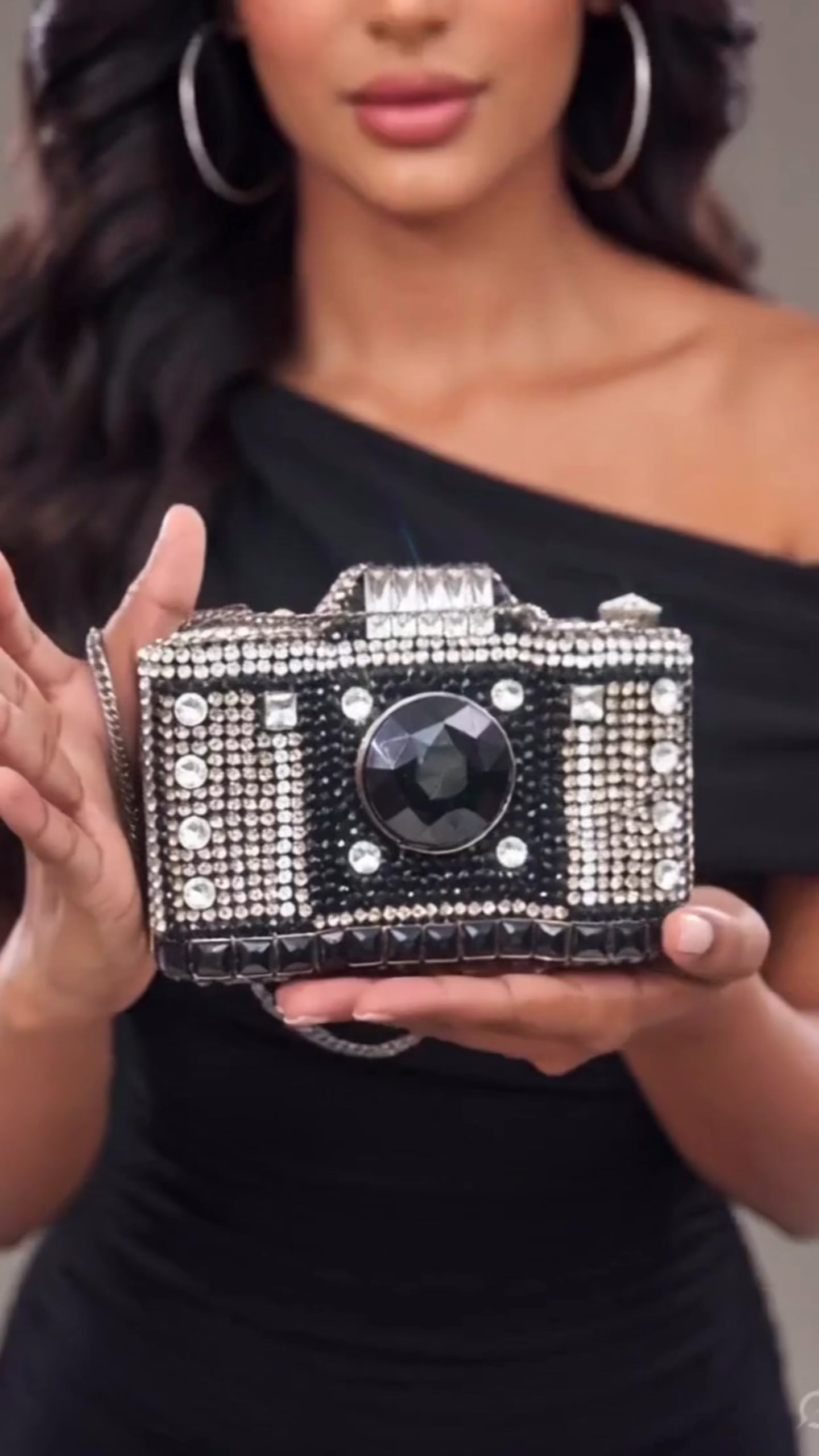 Camera rhinestone crystal clutch